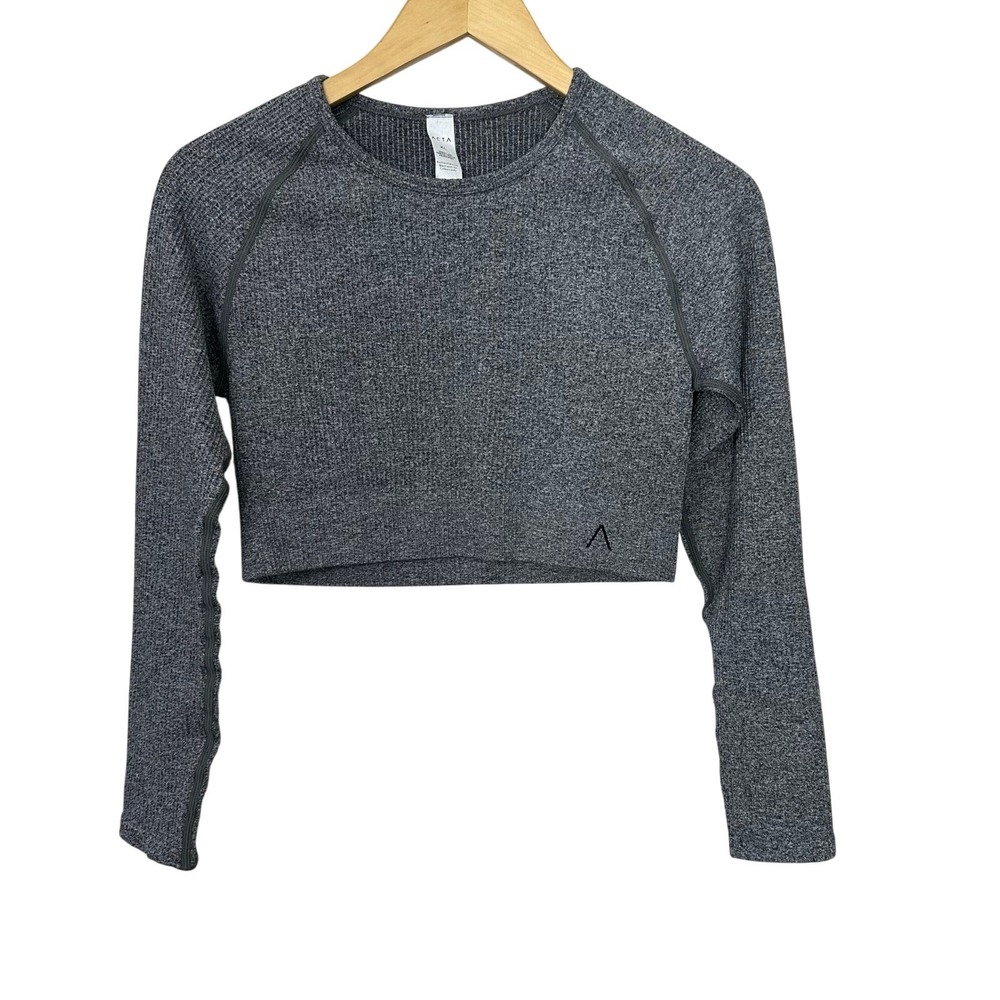 Kora Acta Crop Workout Top Womens XL Gray Seamless Long Sleeve Crew‎ Neck
